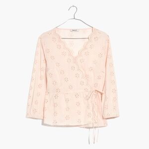 NWT Madewell Scalloped Eyelet Wrap Top Blouse M 6 8 Blush Pink